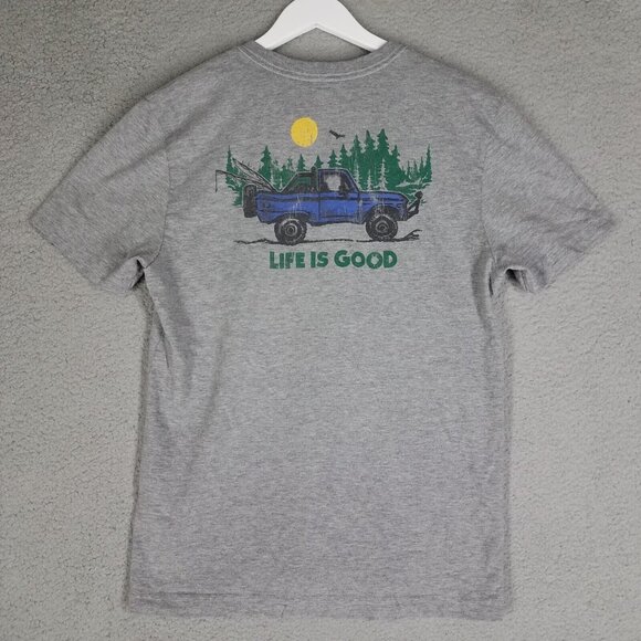 Life Is Good Crusher Tee Shirt Adult Medium Gray Truck Outdoors Casual Crewneck - Picture 1 of 9